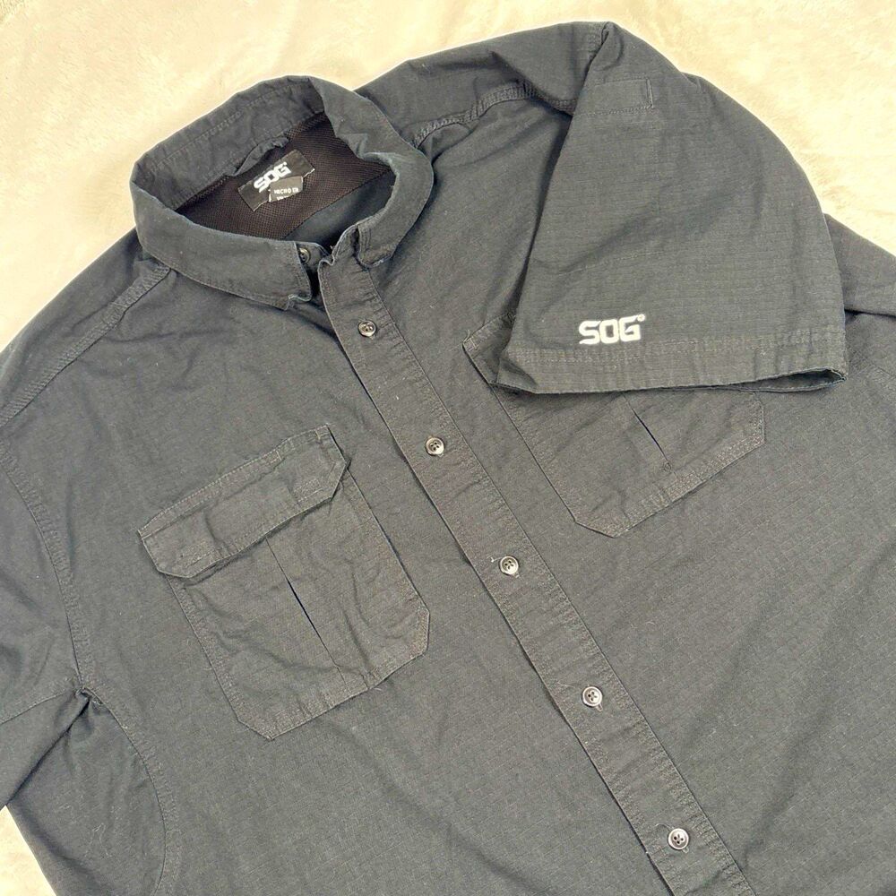 SOG Tactical Shirt Men's 2XL Black Ripstop Short Sleeve Button Up